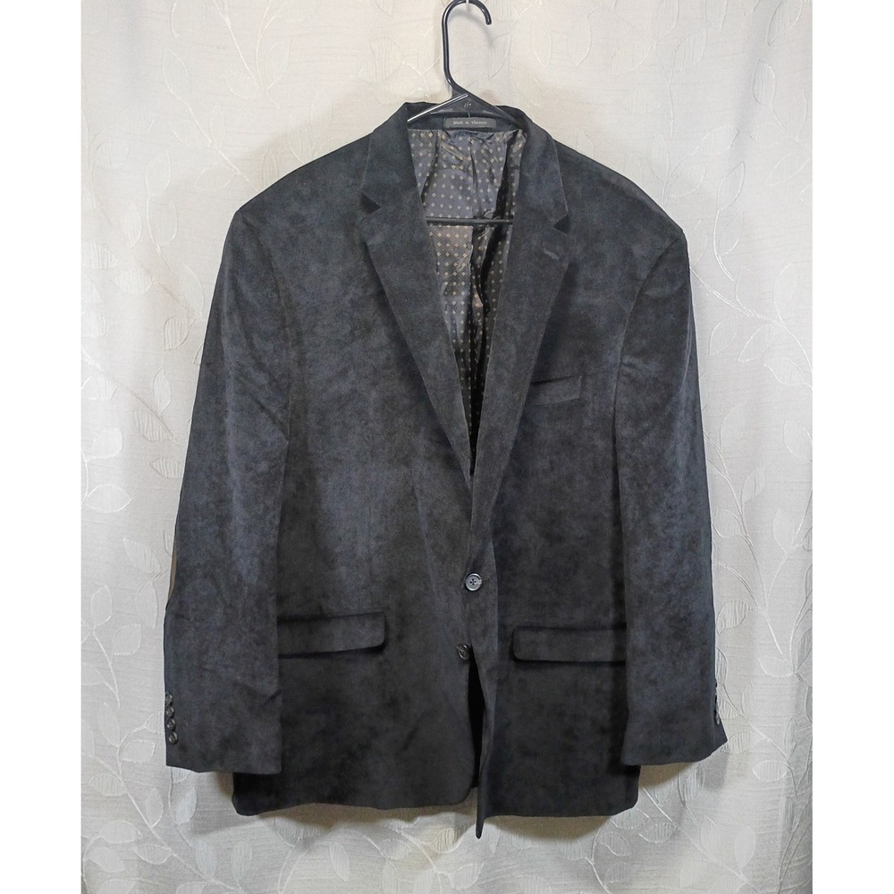 Chaps Mens Corduroy Blazer Jacket Elbow Patches Black Charcoal Two Button